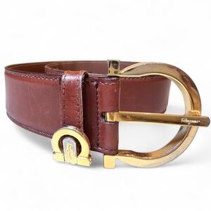 Salvatore Ferragamo Brown Leather Belt with Gold Buckle